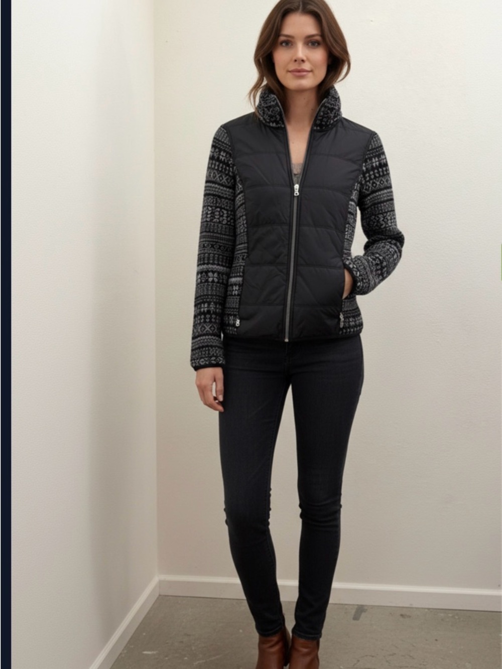 Bogner Black and Gray Patterned Puffer Jacket